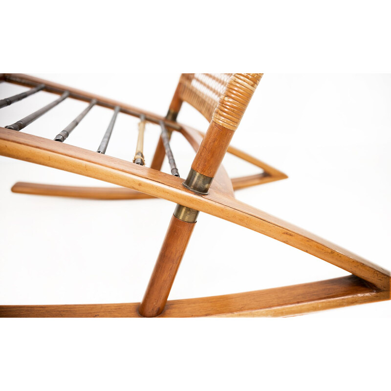 Mid century cane rocking chair by Fredrik Kayser for Vatne Mobler, Denmark