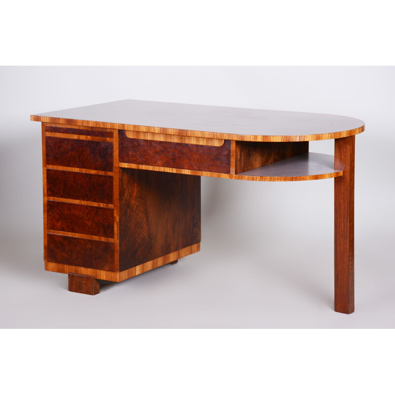 Art Deco vintage desk with zebrawood and walnut, 1930s