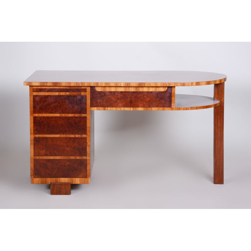 Art Deco vintage desk with zebrawood and walnut, 1930s