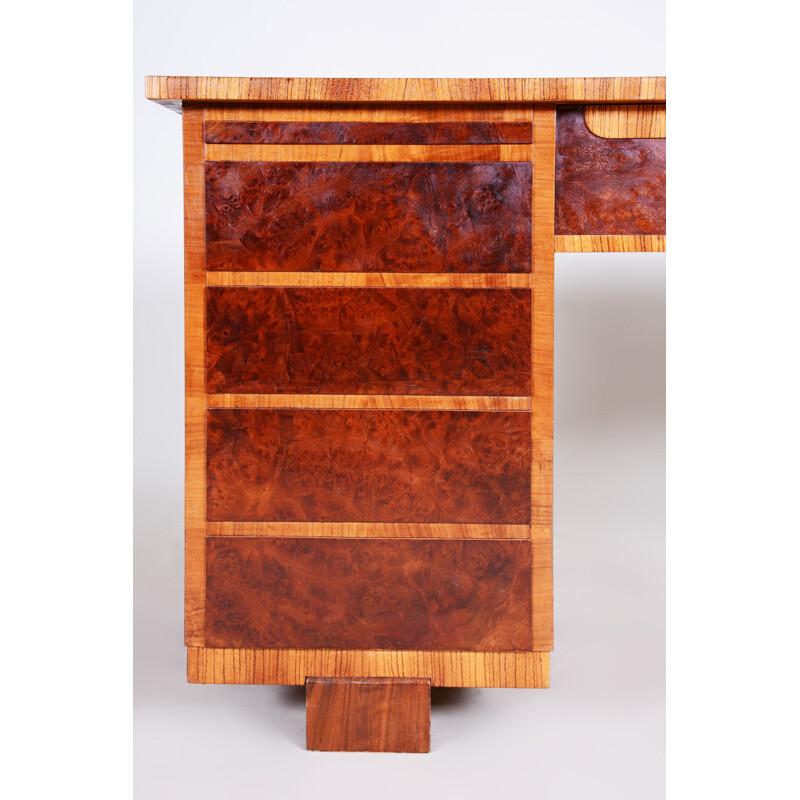 Art Deco vintage desk with zebrawood and walnut, 1930s