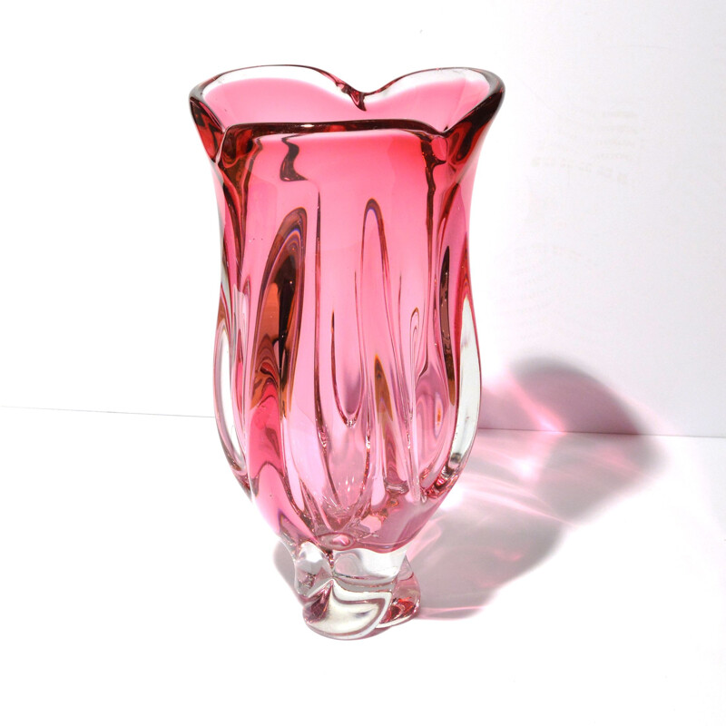 Vase vintage en verre de cristal par Jozef Hospodka pour Chribska Sklarna, Tchécoslovaquie 1960