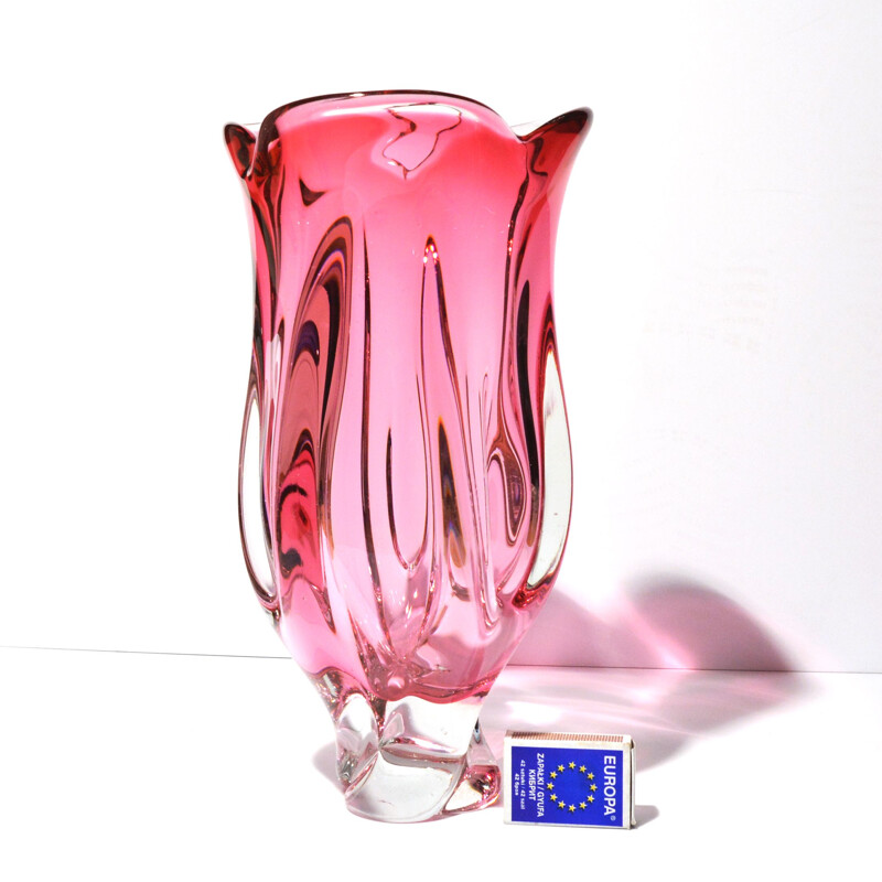 Vintage crystal glass vase by Jozef Hospodka for Chribska Sklarna, Czechoslovakia 1960s