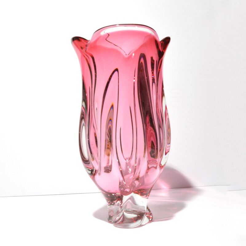 Vase vintage en verre de cristal par Jozef Hospodka pour Chribska Sklarna, Tchécoslovaquie 1960