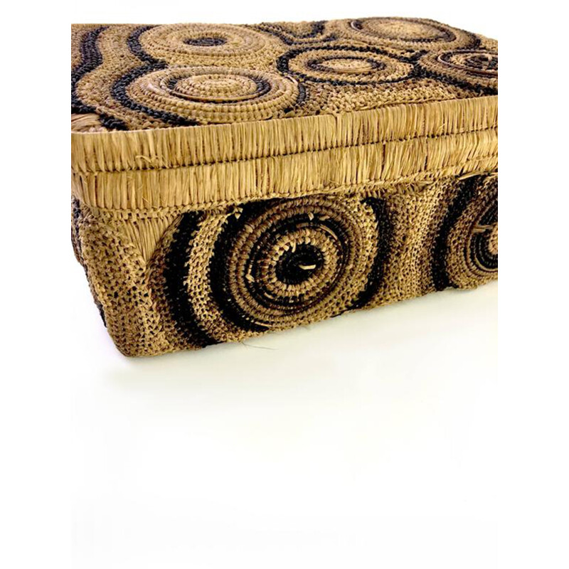 Modern geometrical patterns box in straw - 1950s