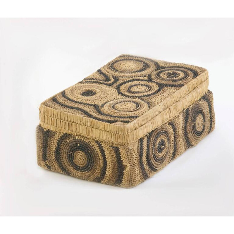 Modern geometrical patterns box in straw - 1950s