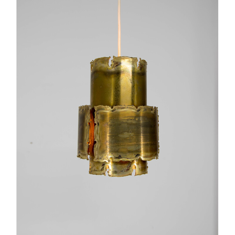 Pair of vintage Brutalist brass pendant lamps by Svend Aage for Holm Sørensen, Denmark 1960s