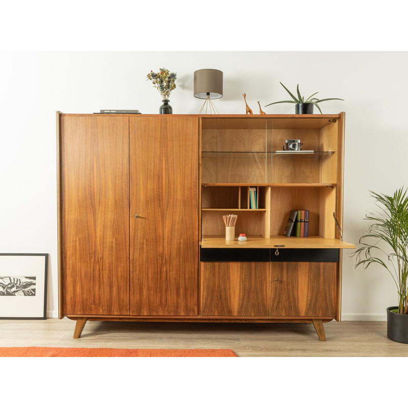 Vintage walnut highboard with four cabinet doors, Germany 1960s