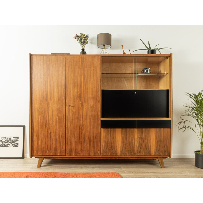 Vintage walnut highboard with four cabinet doors, Germany 1960s