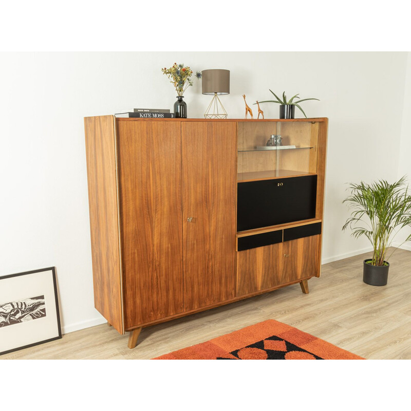 Vintage walnut highboard with four cabinet doors, Germany 1960s
