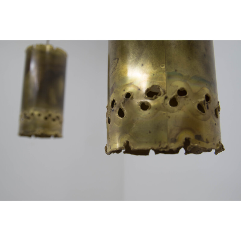 Pair of vintage brutalist brass suspensions by Svend Aage for Holm Sørensen, Denmark 1960