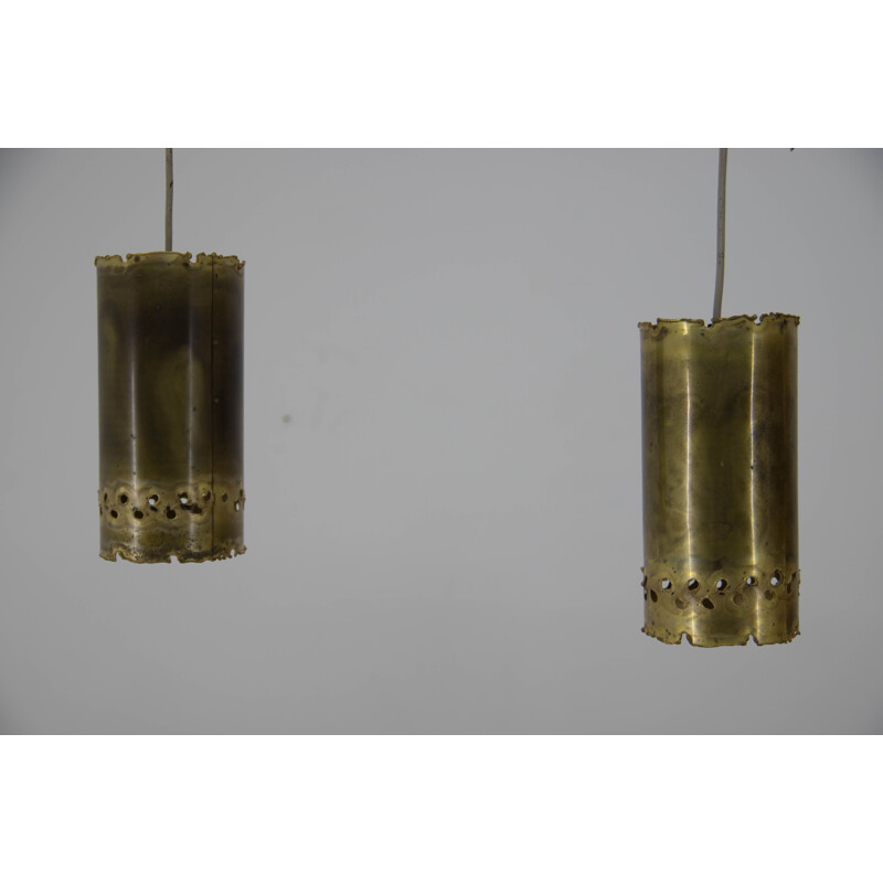 Pair of vintage brutalist brass suspensions by Svend Aage for Holm Sørensen, Denmark 1960