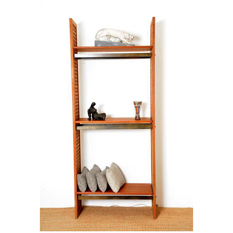 Modular vintage shelf in teak wood and metal