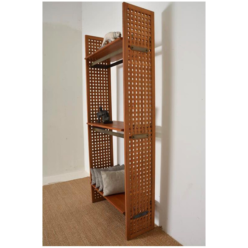 Modular vintage shelf in teak wood and metal