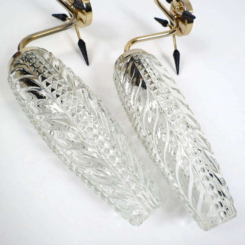 Pair of French wall lights in glass and brass - 1950s