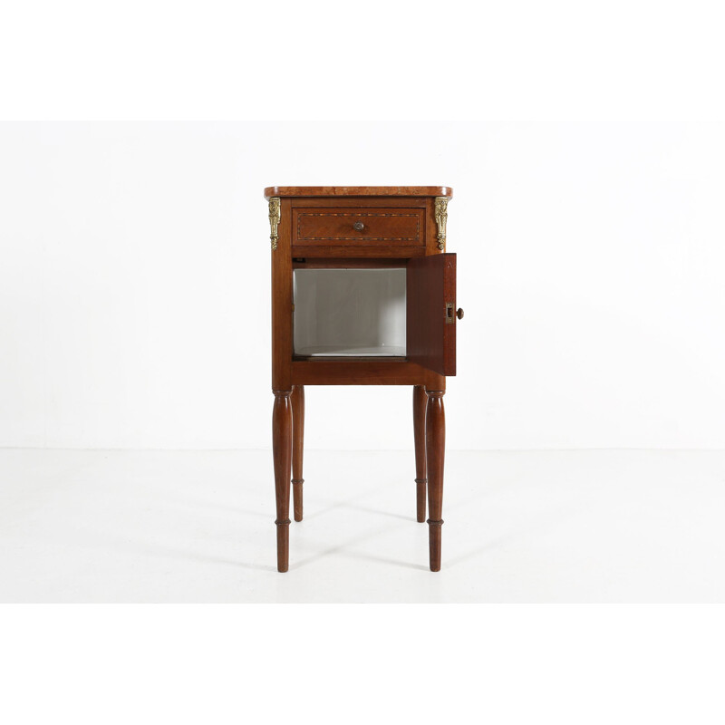 Vintage Empire night stand in wood and a red marble top, 1950s