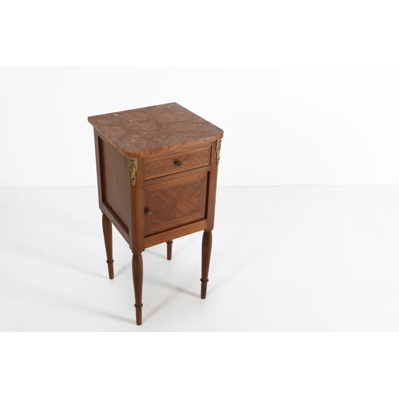 Vintage Empire night stand in wood and a red marble top, 1950s