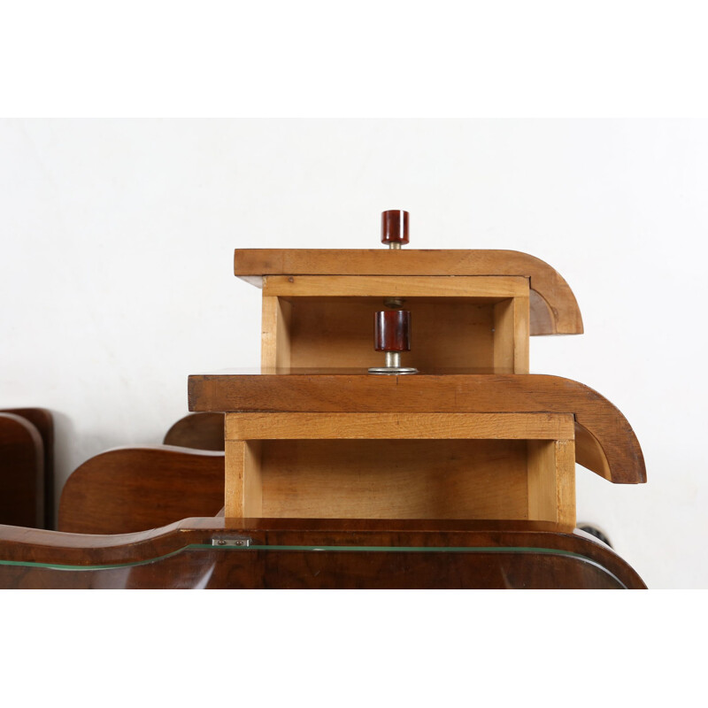 Paire de tables de chevet Art Déco vintage en bois et verre, 1930