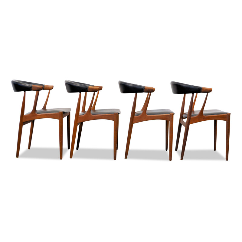 Set of 4 Danish dining chairs in teak and black leatherette, Johannes ANDERSEN - 1960s