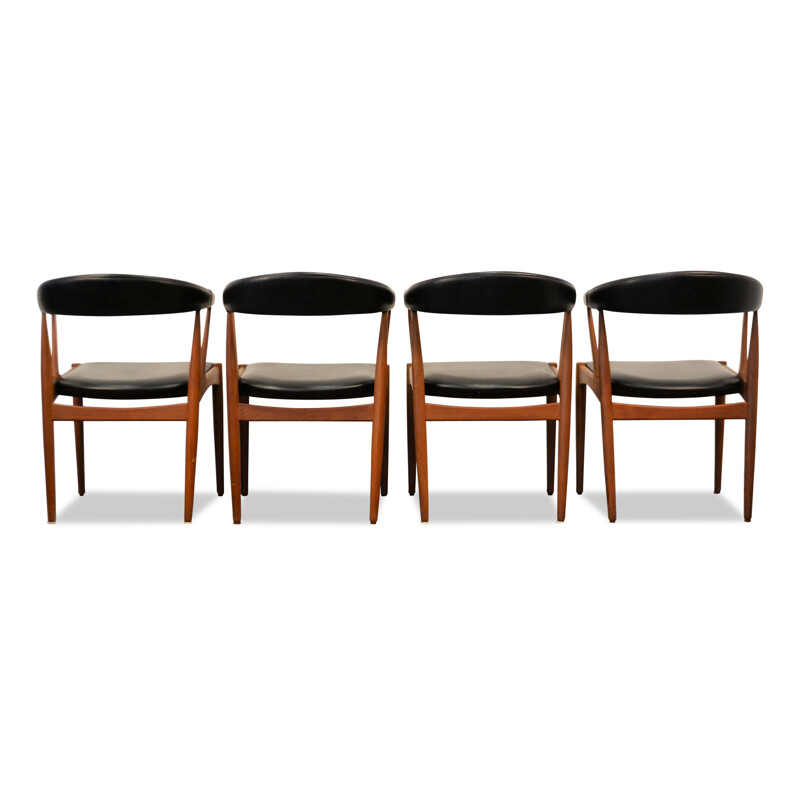 Set of 4 Danish dining chairs in teak and black leatherette, Johannes ANDERSEN - 1960s