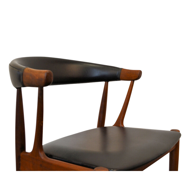 Set of 4 Danish dining chairs in teak and black leatherette, Johannes ANDERSEN - 1960s