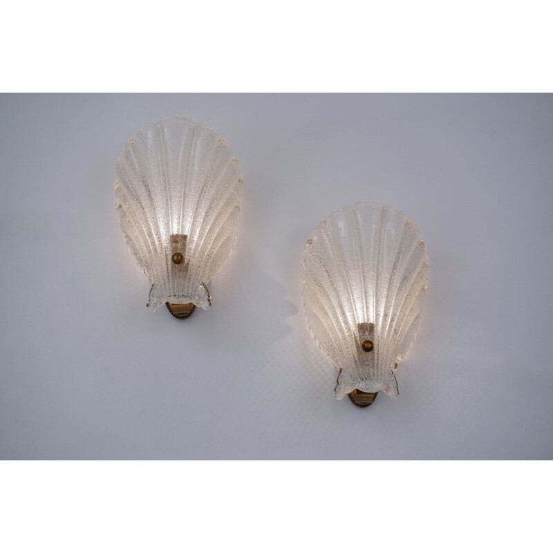 Pair of vintage Orrefors wall lamps in glass & bronze, Sweden 1950s