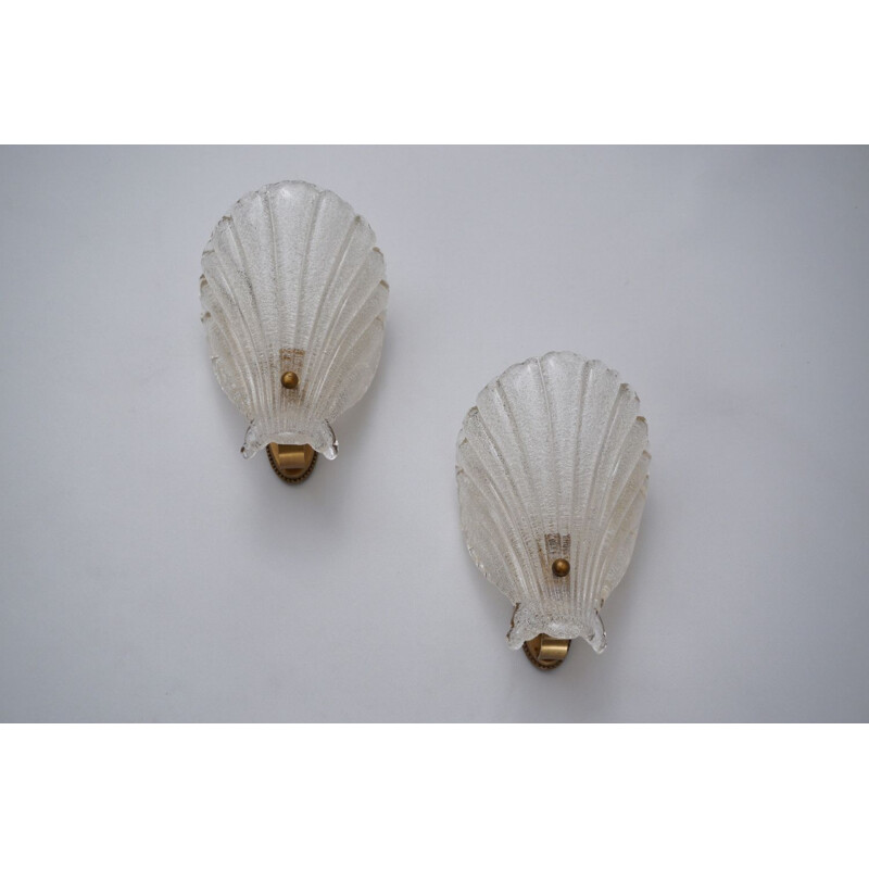 Pair of vintage Orrefors wall lamps in glass & bronze, Sweden 1950s