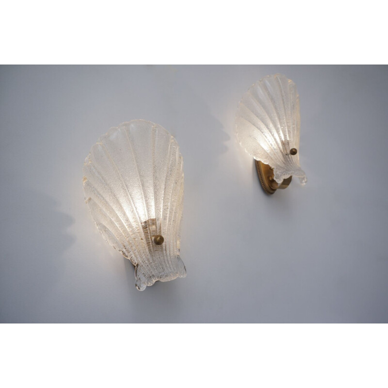 Pair of vintage Orrefors wall lamps in glass & bronze, Sweden 1950s