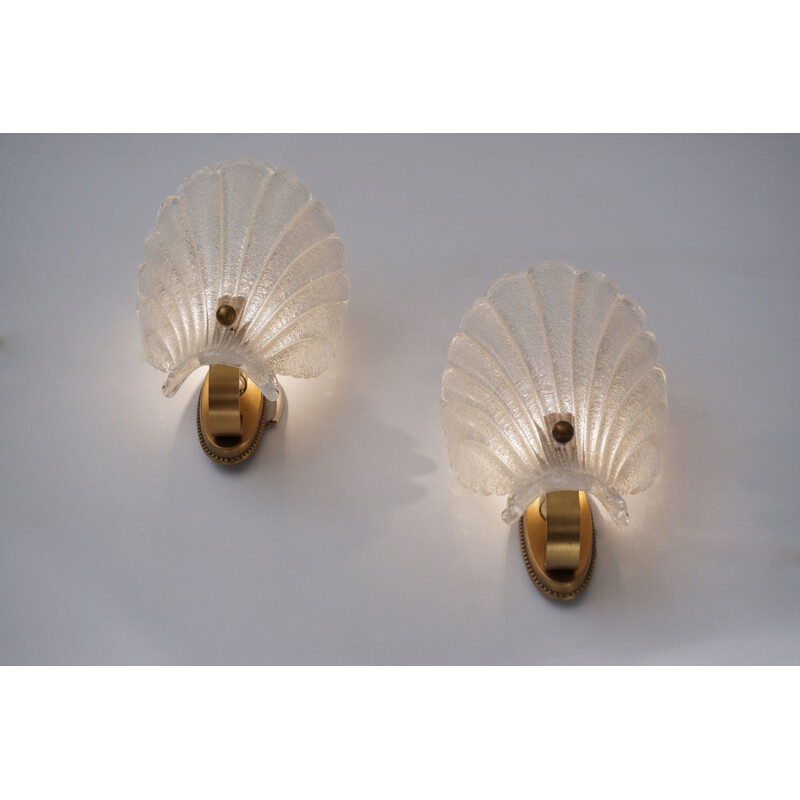 Pair of vintage Orrefors wall lamps in glass & bronze, Sweden 1950s