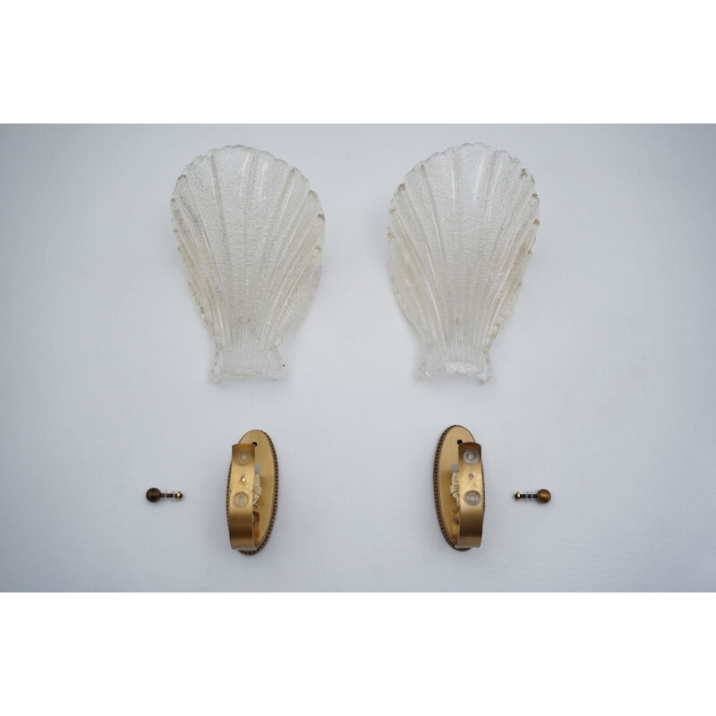 Pair of vintage Orrefors wall lamps in glass & bronze, Sweden 1950s