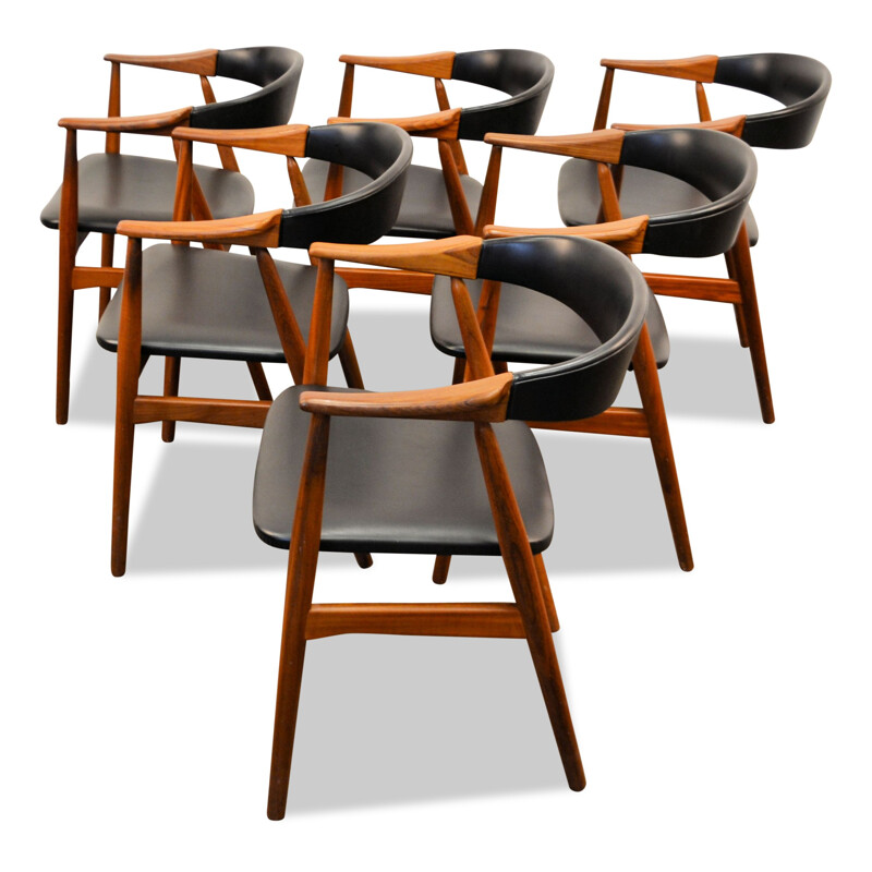 Set of 6 Danish Farstrup chairs in teak and black leatherette - 1960s