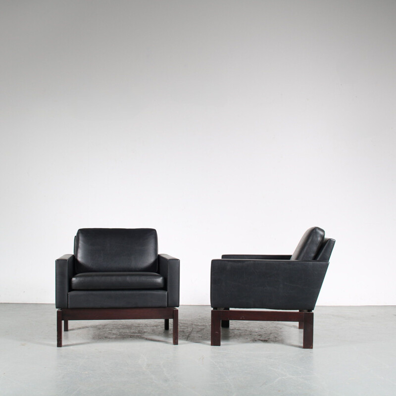 Pair of vintage wooden armchairs by George van Rijck for Beaufort, Belgium 1960