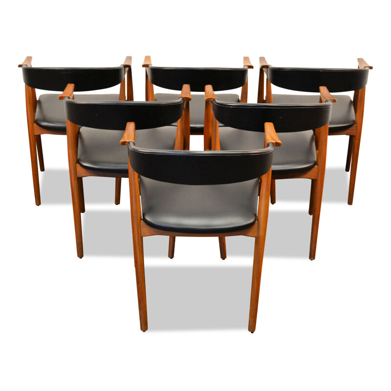 Set of 6 Danish Farstrup chairs in teak and black leatherette - 1960s