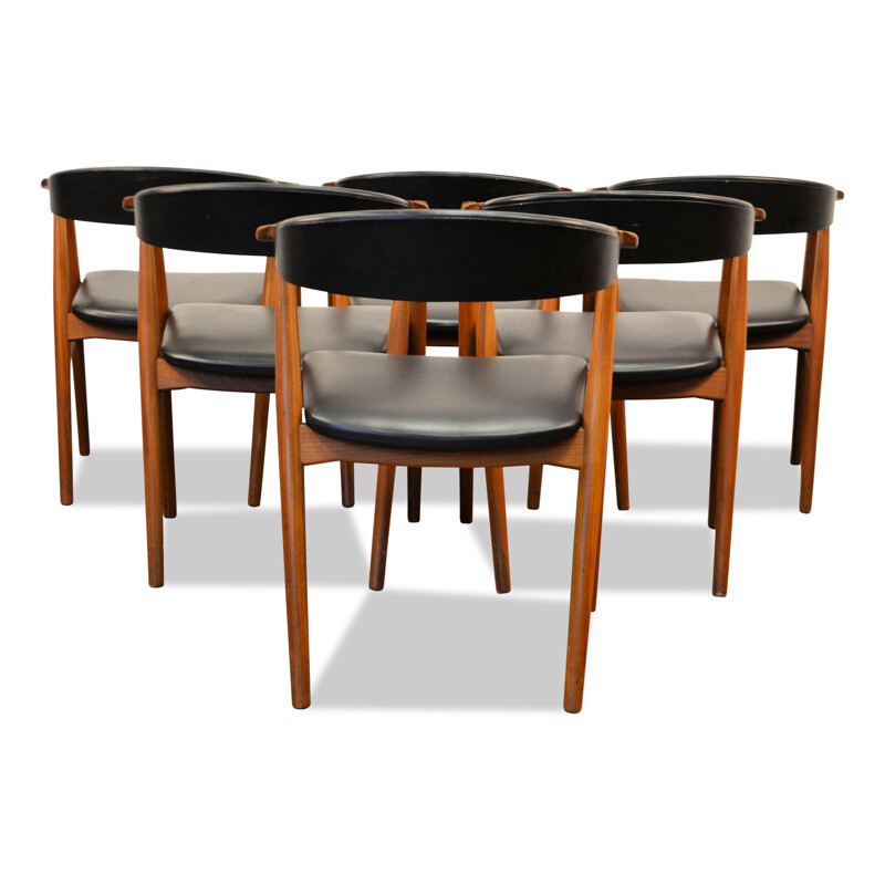 Set of 6 Danish Farstrup chairs in teak and black leatherette - 1960s