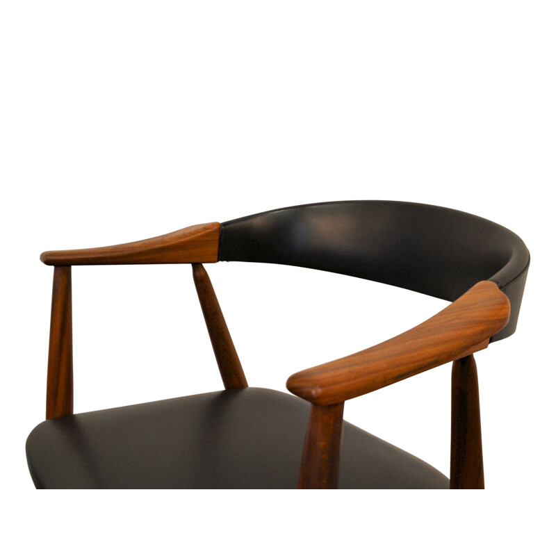 Suite de 6 chaises scandinaves Farstrup en teck et simili cuir noir - 1960 