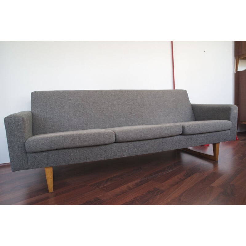 Scandinavian vintage 3-seater teak and wool sofa, Sweden 1960s