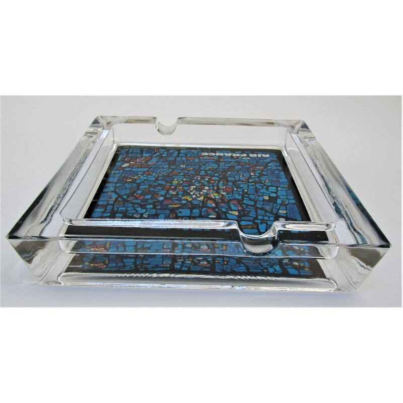 Vintage Air-France advertising ashtray in blue glass, 1973