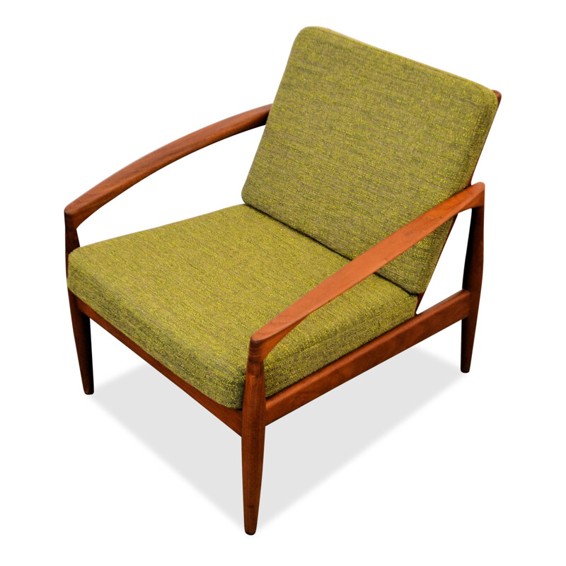 Danish armchair in teak and olive green fabric, Kai KRISTIANSEN - 1960s