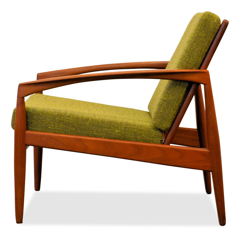 Danish armchair in teak and olive green fabric, Kai KRISTIANSEN - 1960s