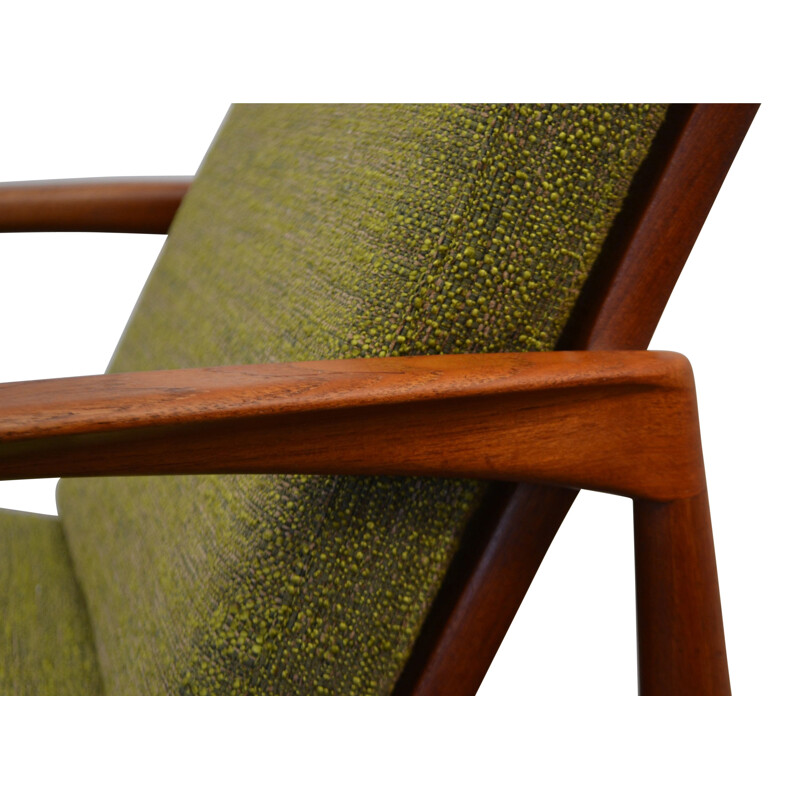 Danish armchair in teak and olive green fabric, Kai KRISTIANSEN - 1960s