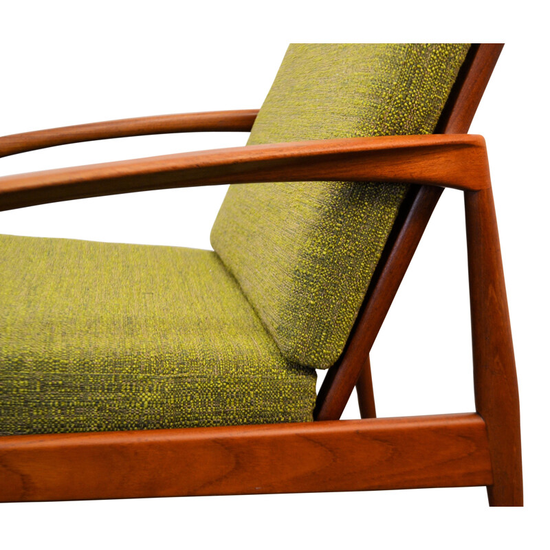 Danish armchair in teak and olive green fabric, Kai KRISTIANSEN - 1960s