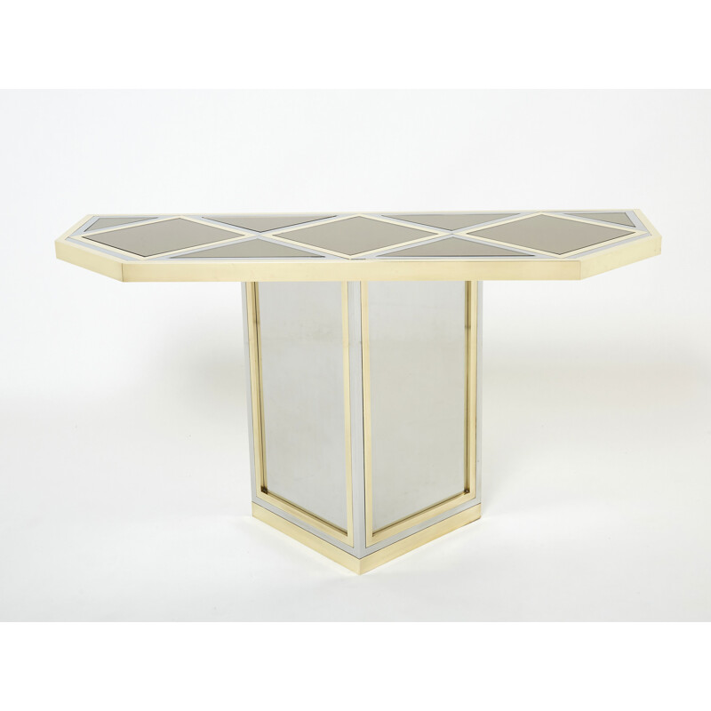 Vintage brass and opal glass console by Romeo Rega, 1970