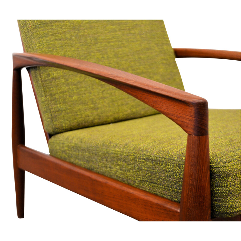 Danish armchair in teak and olive green fabric, Kai KRISTIANSEN - 1960s