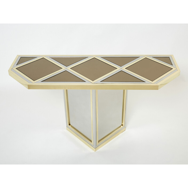 Vintage brass and opal glass console by Romeo Rega, 1970