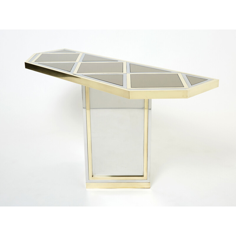 Vintage brass and opal glass console by Romeo Rega, 1970