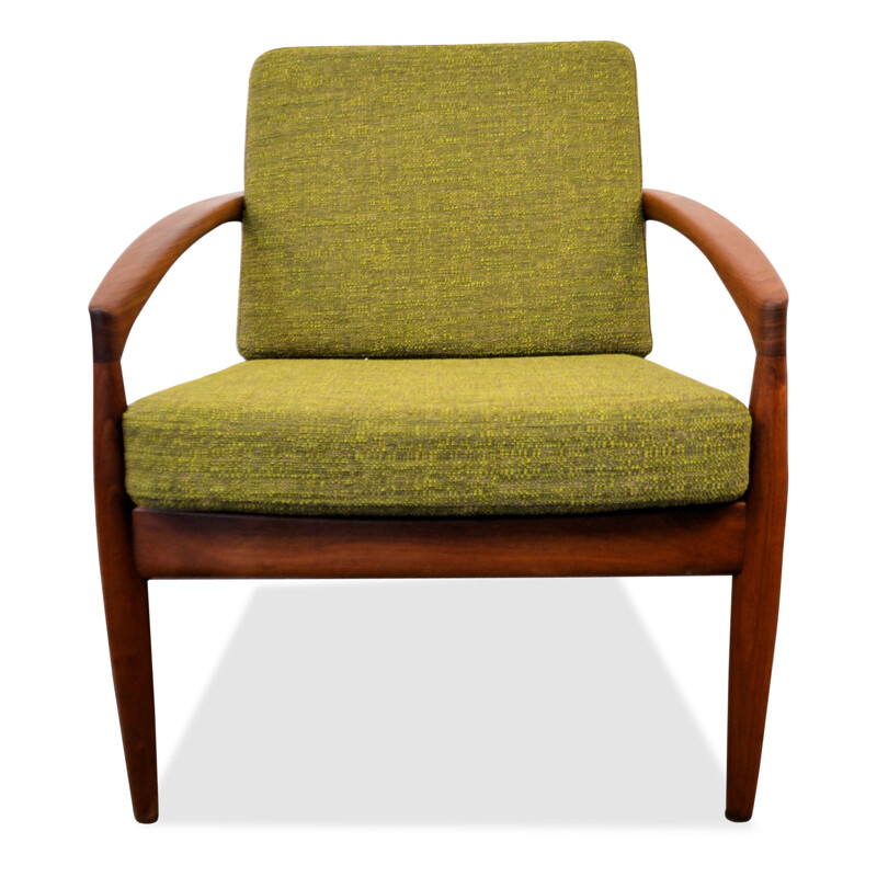 Danish armchair in teak and olive green fabric, Kai KRISTIANSEN - 1960s