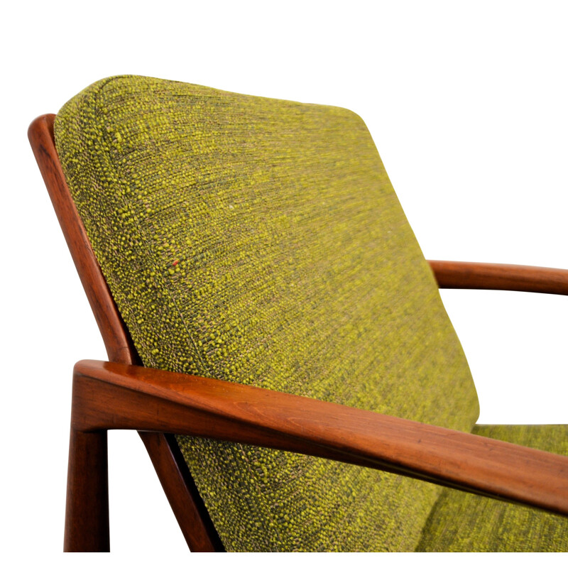 Danish armchair in teak and olive green fabric, Kai KRISTIANSEN - 1960s