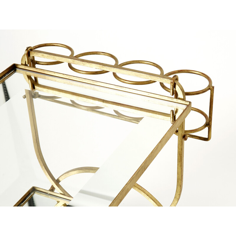 Vintage gilded wrought iron and mirror trolley, 1950