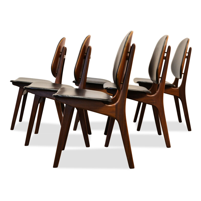 Set of 6 Danish Boltinge dining chairs in teak and black skai - 1960s