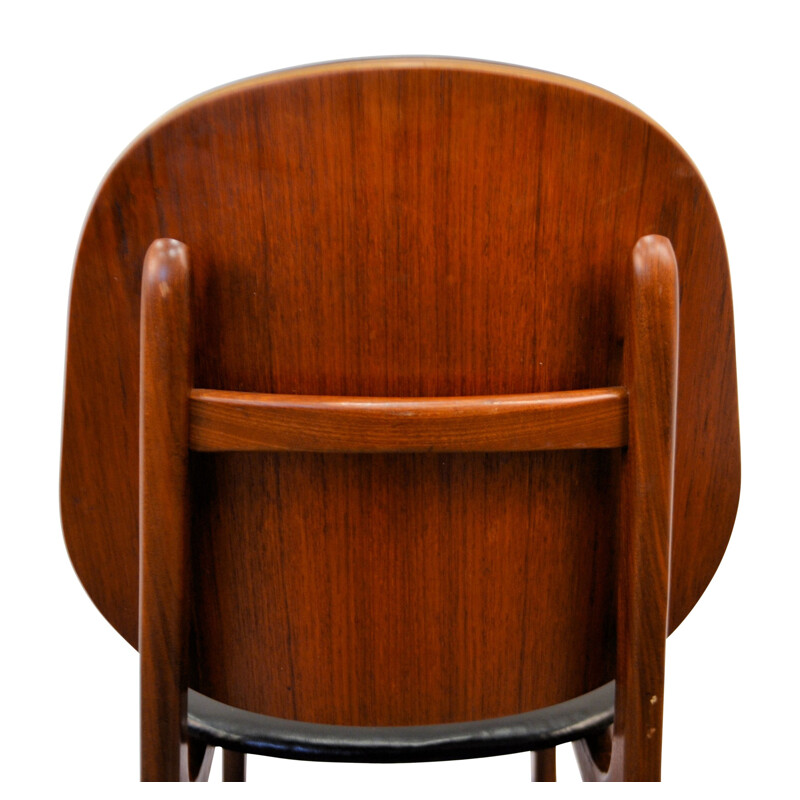 Ensemble de 6 chaises Boltinge en teck et simili cuir noir - 1960