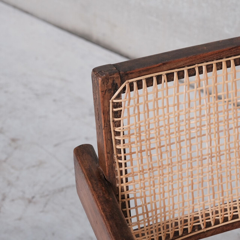 Vintage cane and teak office armchair by Pierre Jeanneret, India 1960s